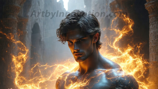 AI-generated abstract art featuring beautiful, handsome, sexy, shirtless, men, boys, lads. Fantasy, elemental mages typically have the ability to manipulate the basic elements, such as fire, water, earth, and air. This can extend to controlling sub-elements like ice, lightning, and sometimes even metal or wood.