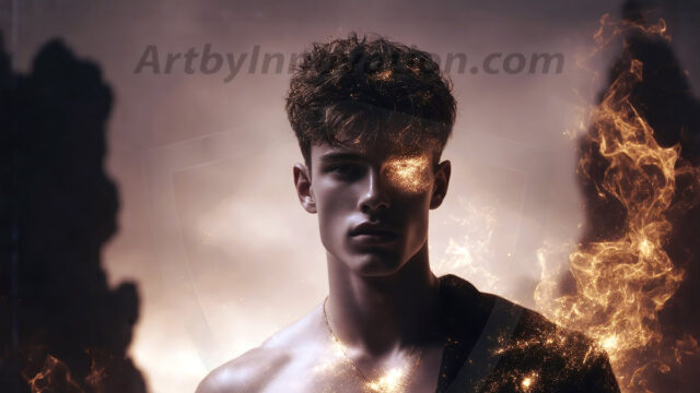 AI-generated abstract art featuring beautiful, handsome, sexy, shirtless, men, boys, lads. Fantasy, elemental mages typically have the ability to manipulate the basic elements, such as fire, water, earth, and air. This can extend to controlling sub-elements like ice, lightning, and sometimes even metal or wood.
