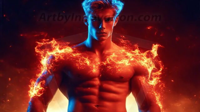 AI-generated abstract art featuring beautiful, handsome, sexy, shirtless, men, boys, lads. Fantasy, elemental mages typically have the ability to manipulate the basic elements, such as fire, water, earth, and air. This can extend to controlling sub-elements like ice, lightning, and sometimes even metal or wood.