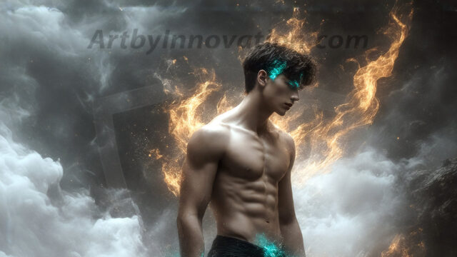 AI-generated abstract art featuring beautiful, handsome, sexy, shirtless, men, boys, lads. Fantasy, elemental mages typically have the ability to manipulate the basic elements, such as fire, water, earth, and air. This can extend to controlling sub-elements like ice, lightning, and sometimes even metal or wood.