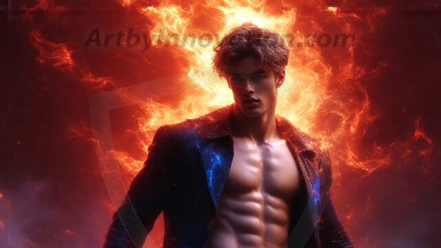 AI-generated abstract art featuring beautiful, handsome, sexy, shirtless, men, boys, lads. Fantasy, elemental mages typically have the ability to manipulate the basic elements, such as fire, water, earth, and air. This can extend to controlling sub-elements like ice, lightning, and sometimes even metal or wood.