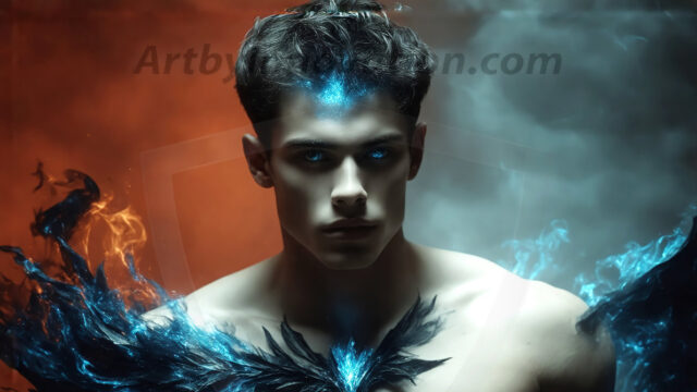 AI-generated abstract art featuring beautiful, handsome, sexy, shirtless, men, boys, lads. Fantasy, elemental mages typically have the ability to manipulate the basic elements, such as fire, water, earth, and air. This can extend to controlling sub-elements like ice, lightning, and sometimes even metal or wood.