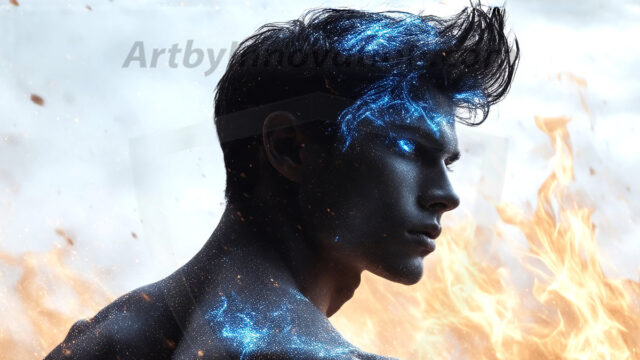 AI-generated abstract art featuring beautiful, handsome, sexy, shirtless, men, boys, lads. Fantasy, elemental mages typically have the ability to manipulate the basic elements, such as fire, water, earth, and air. This can extend to controlling sub-elements like ice, lightning, and sometimes even metal or wood.