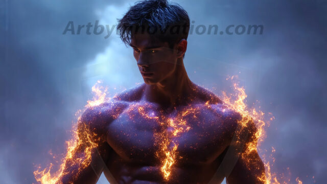 AI-generated abstract art featuring beautiful, handsome, sexy, shirtless, men, boys, lads. Fantasy, elemental mages typically have the ability to manipulate the basic elements, such as fire, water, earth, and air. This can extend to controlling sub-elements like ice, lightning, and sometimes even metal or wood.