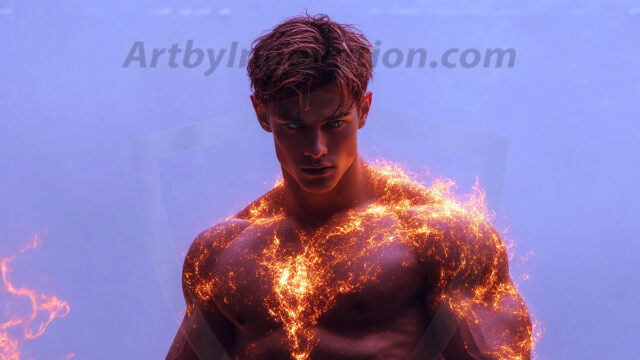 AI-generated abstract art featuring beautiful, handsome, sexy, shirtless, men, boys, lads. Fantasy, elemental mages typically have the ability to manipulate the basic elements, such as fire, water, earth, and air. This can extend to controlling sub-elements like ice, lightning, and sometimes even metal or wood.