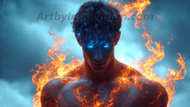 AI-generated abstract art featuring beautiful, handsome, sexy, shirtless, men, boys, lads. Fantasy, elemental mages typically have the ability to manipulate the basic elements, such as fire, water, earth, and air. This can extend to controlling sub-elements like ice, lightning, and sometimes even metal or wood.
