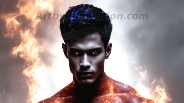 AI-generated abstract art featuring beautiful, handsome, sexy, shirtless, men, boys, lads. Fantasy, elemental mages typically have the ability to manipulate the basic elements, such as fire, water, earth, and air. This can extend to controlling sub-elements like ice, lightning, and sometimes even metal or wood.