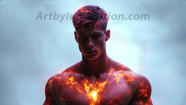 AI-generated abstract art featuring beautiful, handsome, sexy, shirtless, men, boys, lads. Fantasy, elemental mages typically have the ability to manipulate the basic elements, such as fire, water, earth, and air. This can extend to controlling sub-elements like ice, lightning, and sometimes even metal or wood.