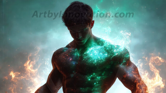 AI-generated abstract art featuring beautiful, handsome, sexy, shirtless, men, boys, lads. Fantasy, elemental mages typically have the ability to manipulate the basic elements, such as fire, water, earth, and air. This can extend to controlling sub-elements like ice, lightning, and sometimes even metal or wood.