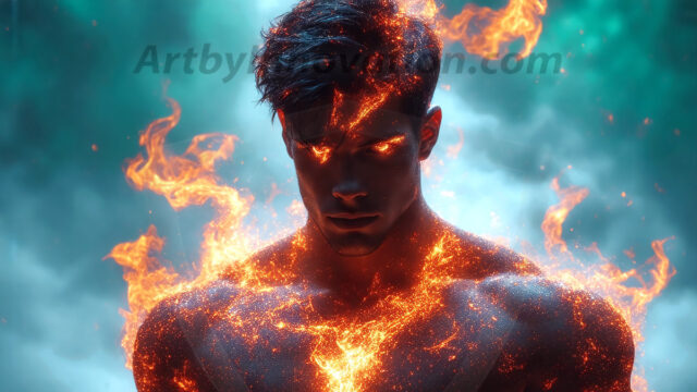 AI-generated abstract art featuring beautiful, handsome, sexy, shirtless, men, boys, lads. Fantasy, elemental mages typically have the ability to manipulate the basic elements, such as fire, water, earth, and air. This can extend to controlling sub-elements like ice, lightning, and sometimes even metal or wood.