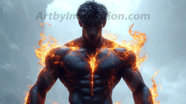 AI-generated abstract art featuring beautiful, handsome, sexy, shirtless, men, boys, lads. Fantasy, elemental mages typically have the ability to manipulate the basic elements, such as fire, water, earth, and air. This can extend to controlling sub-elements like ice, lightning, and sometimes even metal or wood.