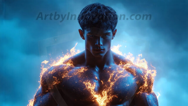 AI-generated abstract art featuring beautiful, handsome, sexy, shirtless, men, boys, lads. Fantasy, elemental mages typically have the ability to manipulate the basic elements, such as fire, water, earth, and air. This can extend to controlling sub-elements like ice, lightning, and sometimes even metal or wood.