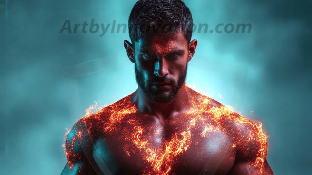 AI-generated abstract art featuring beautiful, handsome, sexy, shirtless, men, boys, lads. Fantasy, elemental mages typically have the ability to manipulate the basic elements, such as fire, water, earth, and air. This can extend to controlling sub-elements like ice, lightning, and sometimes even metal or wood.