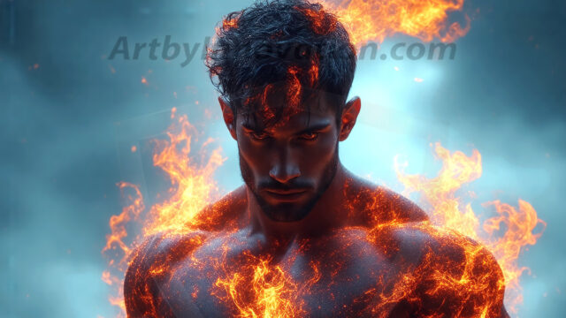 AI-generated abstract art featuring beautiful, handsome, sexy, shirtless, men, boys, lads. Fantasy, elemental mages typically have the ability to manipulate the basic elements, such as fire, water, earth, and air. This can extend to controlling sub-elements like ice, lightning, and sometimes even metal or wood.