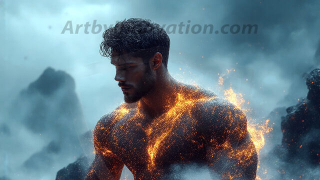 AI-generated abstract art featuring beautiful, handsome, sexy, shirtless, men, boys, lads. Fantasy, elemental mages typically have the ability to manipulate the basic elements, such as fire, water, earth, and air. This can extend to controlling sub-elements like ice, lightning, and sometimes even metal or wood.