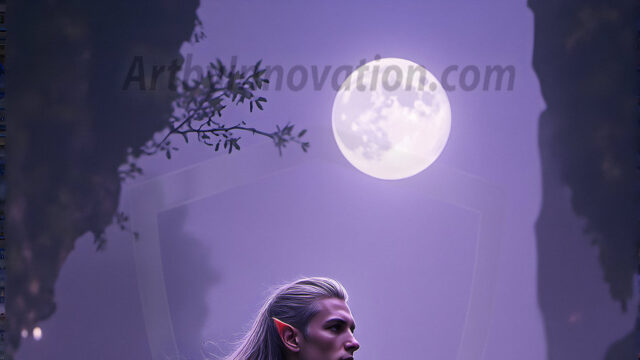 Handsome Male Elves, majestic young male elf standing in an elaborate elven background, in a dark ethereal realm. With pointed ears, wearing glamorous, luxurious, and fierce outfits is an Elven city, full of handsome, and sexy, shirtless elf men, that are adorned with shimmering, iridescent armor.