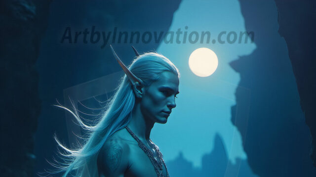 Handsome Male Elves, majestic young male elf standing in an elaborate elven background, in a dark ethereal realm. With pointed ears, wearing glamorous, luxurious, and fierce outfits is an Elven city, full of handsome, and sexy, shirtless elf men, that are adorned with shimmering, iridescent armor.