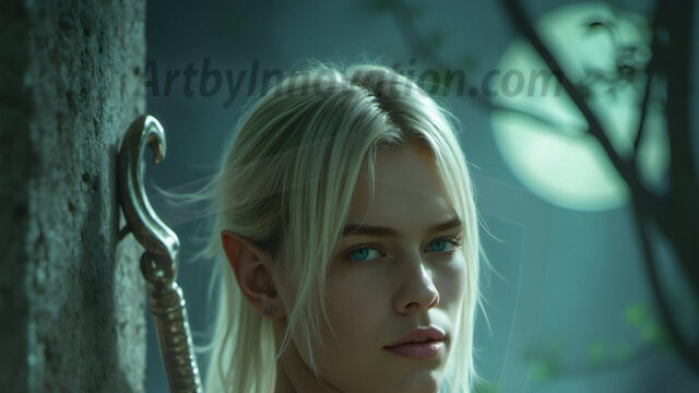 Handsome Male Elves, majestic young male elf standing in an elaborate elven background, in a dark ethereal realm. With pointed ears, wearing glamorous, luxurious, and fierce outfits is an Elven city, full of handsome, and sexy, shirtless elf men, that are adorned with shimmering, iridescent armor.