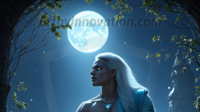 Handsome Male Elves, majestic young male elf standing in an elaborate elven background, in a dark ethereal realm. With pointed ears, wearing glamorous, luxurious, and fierce outfits is an Elven city, full of handsome, and sexy, shirtless elf men, that are adorned with shimmering, iridescent armor.