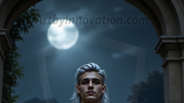 Handsome Male Elves, majestic young male elf standing in an elaborate elven background, in a dark ethereal realm. With pointed ears, wearing glamorous, luxurious, and fierce outfits is an Elven city, full of handsome, and sexy, shirtless elf men, that are adorned with shimmering, iridescent armor.