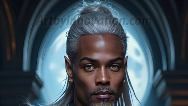 Handsome Male Elves, majestic young male elf standing in an elaborate elven background, in a dark ethereal realm. With pointed ears, wearing glamorous, luxurious, and fierce outfits is an Elven city, full of handsome, and sexy, shirtless elf men, that are adorned with shimmering, iridescent armor.