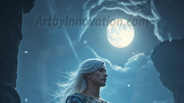 Handsome Male Elves, majestic young male elf standing in an elaborate elven background, in a dark ethereal realm. With pointed ears, wearing glamorous, luxurious, and fierce outfits is an Elven city, full of handsome, and sexy, shirtless elf men, that are adorned with shimmering, iridescent armor.