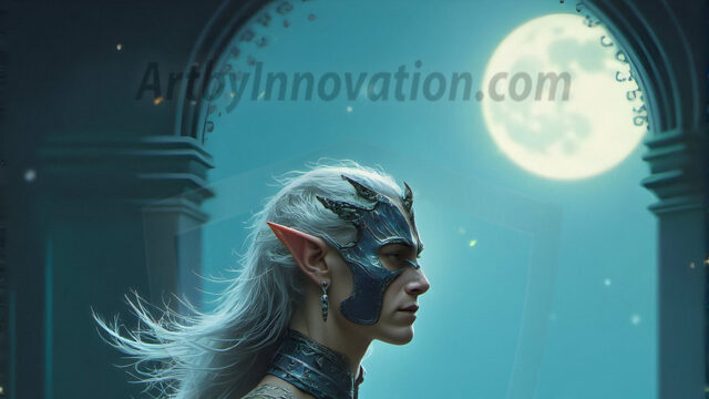 Handsome Male Elves, majestic young male elf standing in an elaborate elven background, in a dark ethereal realm. With pointed ears, wearing glamorous, luxurious, and fierce outfits is an Elven city, full of handsome, and sexy, shirtless elf men, that are adorned with shimmering, iridescent armor.