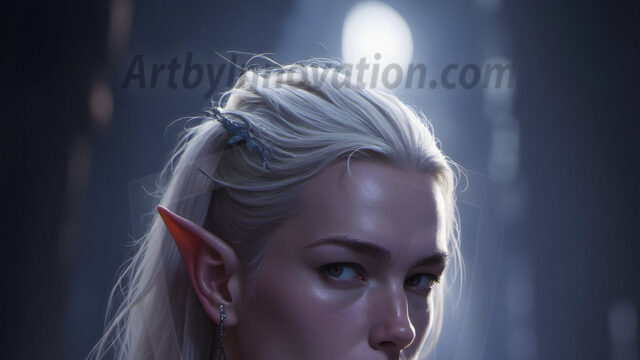 Handsome Male Elves, majestic young male elf standing in an elaborate elven background, in a dark ethereal realm. With pointed ears, wearing glamorous, luxurious, and fierce outfits is an Elven city, full of handsome, and sexy, shirtless elf men, that are adorned with shimmering, iridescent armor.