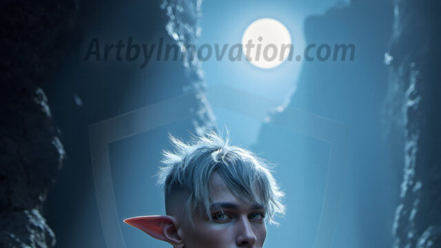 Handsome Male Elves, majestic young male elf standing in an elaborate elven background, in a dark ethereal realm. With pointed ears, wearing glamorous, luxurious, and fierce outfits is an Elven city, full of handsome, and sexy, shirtless elf men, that are adorned with shimmering, iridescent armor.