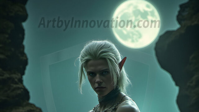 Handsome Male Elves, majestic young male elf standing in an elaborate elven background, in a dark ethereal realm. With pointed ears, wearing glamorous, luxurious, and fierce outfits is an Elven city, full of handsome, and sexy, shirtless elf men, that are adorned with shimmering, iridescent armor.