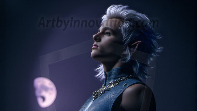 Handsome Male Elves, majestic young male elf standing in an elaborate elven background, in a dark ethereal realm. With pointed ears, wearing glamorous, luxurious, and fierce outfits is an Elven city, full of handsome, and sexy, shirtless elf men, that are adorned with shimmering, iridescent armor.