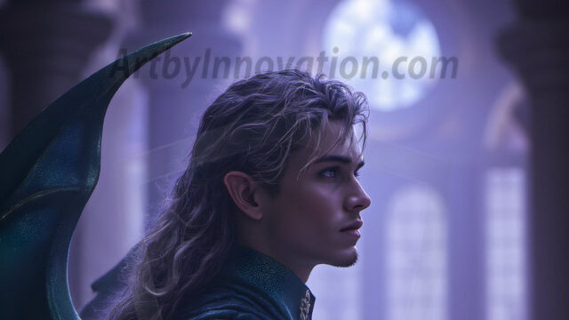 Handsome Male Elves, majestic young male elf standing in an elaborate elven background, in a dark ethereal realm. With pointed ears, wearing glamorous, luxurious, and fierce outfits is an Elven city, full of handsome, and sexy, shirtless elf men, that are adorned with shimmering, iridescent armor.