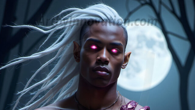 Handsome Male Elves, majestic young male elf standing in an elaborate elven background, in a dark ethereal realm. With pointed ears, wearing glamorous, luxurious, and fierce outfits is an Elven city, full of handsome, and sexy, shirtless elf men, that are adorned with shimmering, iridescent armor.