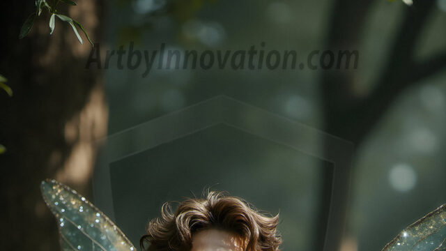 Brought to life through AI, Capturing the Pristine and Elusive Male Fairy. Imagine a realm where handsome shirtless men & boys possess enormous, shimmering crystal wings, vibrant and radiant, capturing and reflecting the light of the environment in a mesmerizing way, and adding a touch of mystery to their intense visage. Outdoors in a fantasy mysterious enchanted realm.