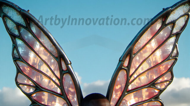 Brought to life through AI, Capturing the Pristine and Elusive Male Fairy. Imagine a realm where handsome shirtless men & boys possess enormous, shimmering crystal wings, vibrant and radiant, capturing and reflecting the light of the environment in a mesmerizing way, and adding a touch of mystery to their intense visage. Outdoors in a fantasy mysterious enchanted realm.