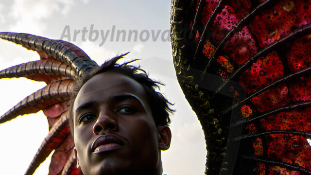 Brought to life through AI, Capturing the Pristine and Elusive Male Fairy. Imagine a realm where handsome shirtless men & boys possess enormous, shimmering crystal wings, vibrant and radiant, capturing and reflecting the light of the environment in a mesmerizing way, and adding a touch of mystery to their intense visage. Outdoors in a fantasy mysterious enchanted realm.