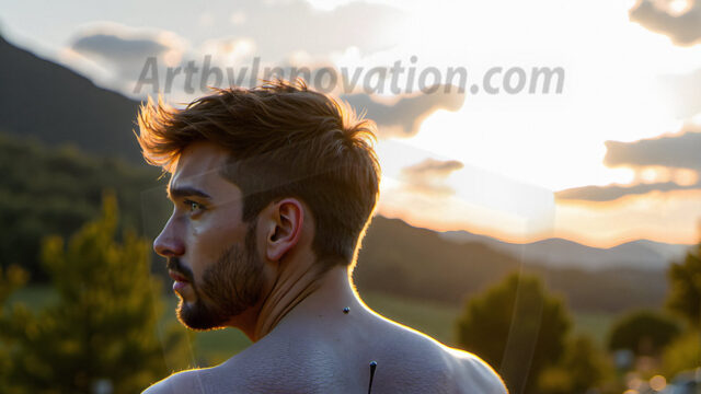 Brought to life through AI, Capturing the Pristine and Elusive Male Fairy. Imagine a realm where handsome shirtless men & boys possess enormous, shimmering crystal wings, vibrant and radiant, capturing and reflecting the light of the environment in a mesmerizing way, and adding a touch of mystery to their intense visage. Outdoors in a fantasy mysterious enchanted realm.