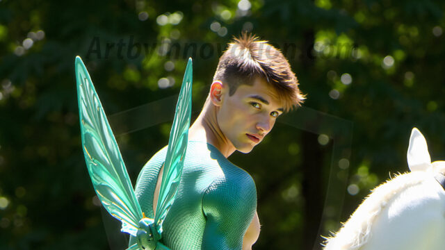 Brought to life through AI, Capturing the Pristine and Elusive Male Fairy. Imagine a realm where handsome shirtless men & boys possess enormous, shimmering crystal wings, vibrant and radiant, capturing and reflecting the light of the environment in a mesmerizing way, and adding a touch of mystery to their intense visage. Outdoors in a fantasy mysterious enchanted realm.