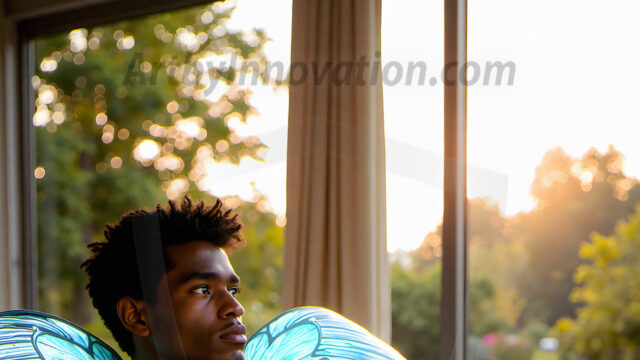 Brought to life through AI, Capturing the Pristine and Elusive Male Fairy. Imagine a realm where handsome shirtless men & boys possess enormous, shimmering crystal wings, vibrant and radiant, capturing and reflecting the light of the environment in a mesmerizing way, and adding a touch of mystery to their intense visage. Outdoors in a fantasy mysterious enchanted realm.