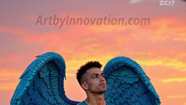 Brought to life through AI, Capturing the Pristine and Elusive Male Fairy. Imagine a realm where handsome shirtless men & boys possess enormous, shimmering crystal wings, vibrant and radiant, capturing and reflecting the light of the environment in a mesmerizing way, and adding a touch of mystery to their intense visage. Outdoors in a fantasy mysterious enchanted realm.