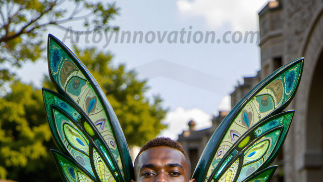 Brought to life through AI, Capturing the Pristine and Elusive Male Fairy. Imagine a realm where handsome shirtless men & boys possess enormous, shimmering crystal wings, vibrant and radiant, capturing and reflecting the light of the environment in a mesmerizing way, and adding a touch of mystery to their intense visage. Outdoors in a fantasy mysterious enchanted realm.