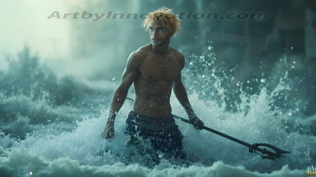 AI-generated HD photos featuring Mermen, The Warriors of the Sea. A collection of over 1,000 AI generated photo images of Mermen Warriors. Shirtless men from all age groups, with slim builds to hot and sexy, muscular body types, and from teenaged boys, to young men, to the handsome Elders. Merman warriors rising from a whirlpool, with a trident in hand, set against a stormy backdrop with dramatic lighting. Vibrant coral reefs, with detailed underwater scenes, highly realistic, with obsidian scales, that shimmer in the sunlight.