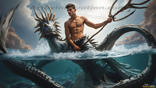 AI-generated HD photos featuring Mermen, The Warriors of the Sea. A collection of over 1,000 AI generated photo images of Mermen Warriors. Shirtless men from all age groups, with slim builds to hot and sexy, muscular body types, and from teenaged boys, to young men, to the handsome Elders. Merman warriors rising from a whirlpool, with a trident in hand, set against a stormy backdrop with dramatic lighting. Vibrant coral reefs, with detailed underwater scenes, highly realistic, with obsidian scales, that shimmer in the sunlight.