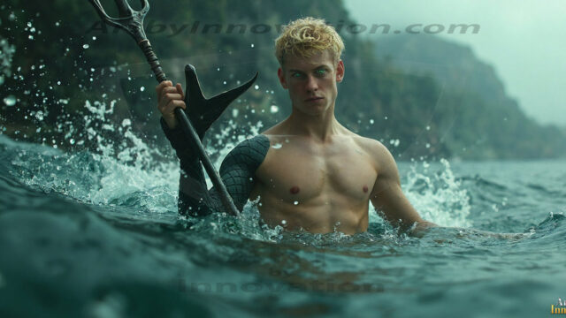 AI-generated HD photos featuring Mermen, The Warriors of the Sea. A collection of over 1,000 AI generated photo images of Mermen Warriors. Shirtless men from all age groups, with slim builds to hot and sexy, muscular body types, and from teenaged boys, to young men, to the handsome Elders. Merman warriors rising from a whirlpool, with a trident in hand, set against a stormy backdrop with dramatic lighting. Vibrant coral reefs, with detailed underwater scenes, highly realistic, with obsidian scales, that shimmer in the sunlight.