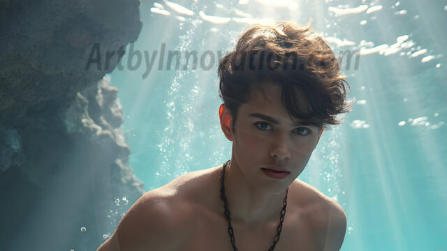 AI-generated HD photos featuring Mermen, The Warriors of the Sea. A collection of over 1,000 AI generated photo images of Mermen Warriors. Shirtless men from all age groups, with slim builds to hot and sexy, muscular body types, and from teenaged boys, to young men, to the handsome Elders. Merman warriors rising from a whirlpool, with a trident in hand, set against a stormy backdrop with dramatic lighting. Vibrant coral reefs, with detailed underwater scenes, highly realistic, with obsidian scales, that shimmer in the sunlight.