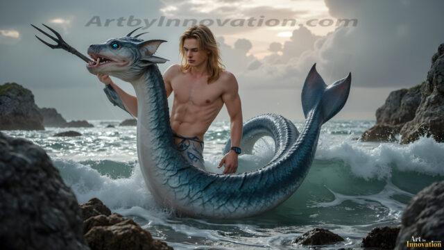 Mermen, The Warriors of the Sea - Male Fantasy Art, brought to life through AI.