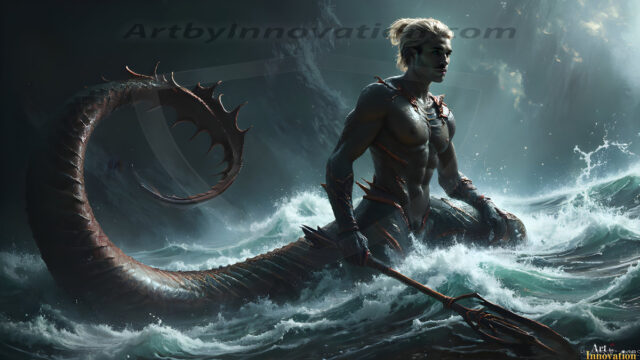AI-generated HD photos featuring Mermen, The Warriors of the Sea. A collection of over 1,000 AI generated photo images of Mermen Warriors. Shirtless men from all age groups, with slim builds to hot and sexy, muscular body types, and from teenaged boys, to young men, to the handsome Elders. Merman warriors rising from a whirlpool, with a trident in hand, set against a stormy backdrop with dramatic lighting. Vibrant coral reefs, with detailed underwater scenes, highly realistic, with obsidian scales, that shimmer in the sunlight.