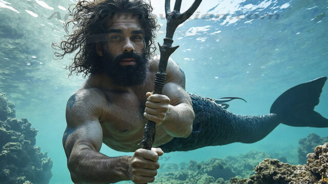 AI-generated HD photos featuring Mermen, The Warriors of the Sea. A collection of over 1,000 AI generated photo images of Mermen Warriors. Shirtless men from all age groups, with slim builds to hot and sexy, muscular body types, and from teenaged boys, to young men, to the handsome Elders. Merman warriors rising from a whirlpool, with a trident in hand, set against a stormy backdrop with dramatic lighting. Vibrant coral reefs, with detailed underwater scenes, highly realistic, with obsidian scales, that shimmer in the sunlight.