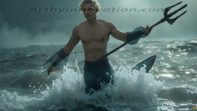 AI-generated HD photos featuring Mermen, The Warriors of the Sea. A collection of over 1,000 AI generated photo images of Mermen Warriors. Shirtless men from all age groups, with slim builds to hot and sexy, muscular body types, and from teenaged boys, to young men, to the handsome Elders. Merman warriors rising from a whirlpool, with a trident in hand, set against a stormy backdrop with dramatic lighting. Vibrant coral reefs, with detailed underwater scenes, highly realistic, with obsidian scales, that shimmer in the sunlight.