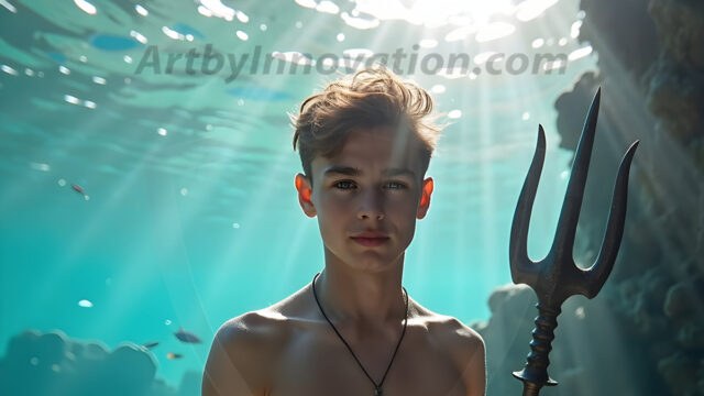AI-generated HD photos featuring Mermen, The Warriors of the Sea. A collection of over 1,000 AI generated photo images of Mermen Warriors. Shirtless men from all age groups, with slim builds to hot and sexy, muscular body types, and from teenaged boys, to young men, to the handsome Elders. Merman warriors rising from a whirlpool, with a trident in hand, set against a stormy backdrop with dramatic lighting. Vibrant coral reefs, with detailed underwater scenes, highly realistic, with obsidian scales, that shimmer in the sunlight.